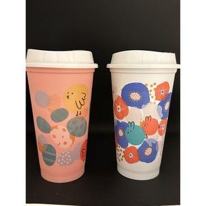 Starbucks Reusable Hot Cups W Lids Easter 16Oz New Peach White PBA Free Set Of 2